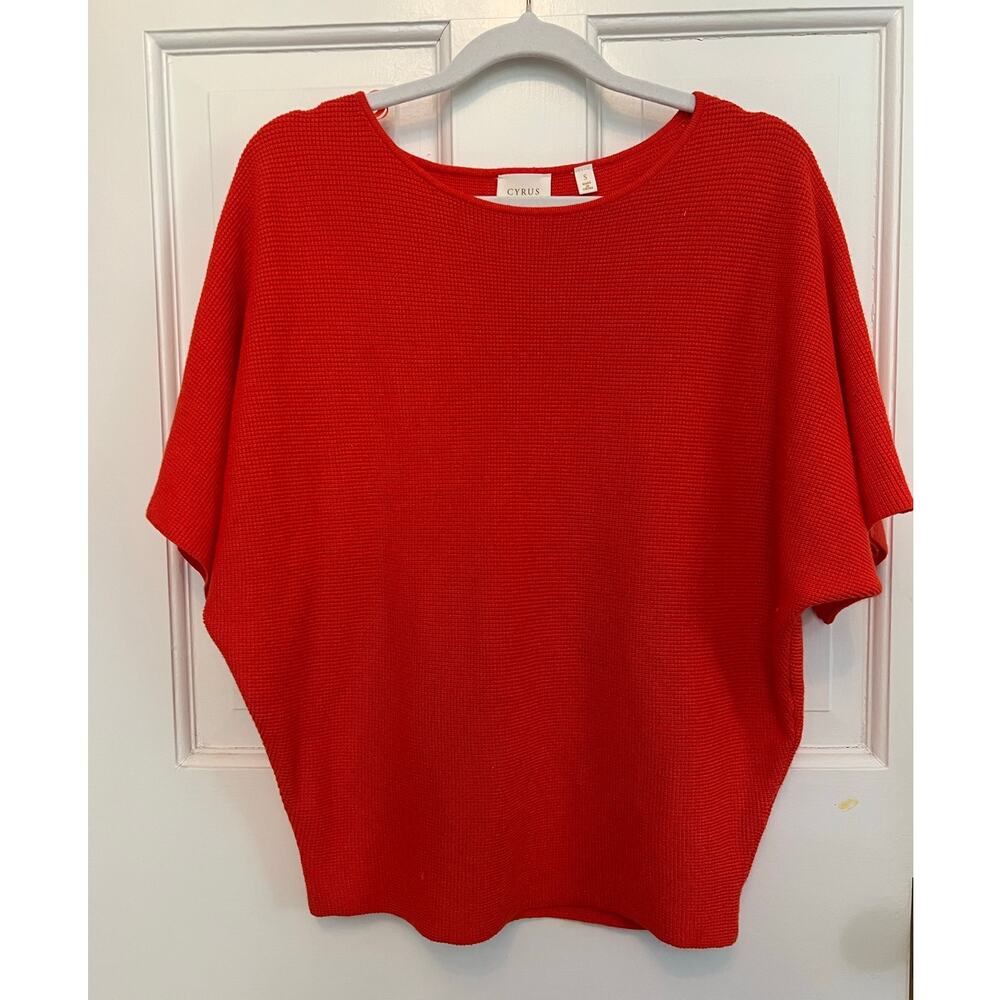 Cyrus Red Waffle Knit Sweater Relaxed Boat Neck Short Sleeve Women's S Preppy